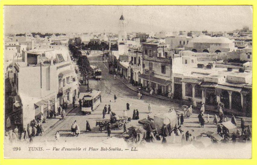 -Tunis-cpa-Vue d'ensemble et place Bab Souika-(animation)