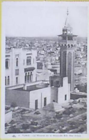 Carte Postale TUNISIE - TUNIS - LA MOSQUEE SIDI BEN AROUS - LE MINARET (1938)