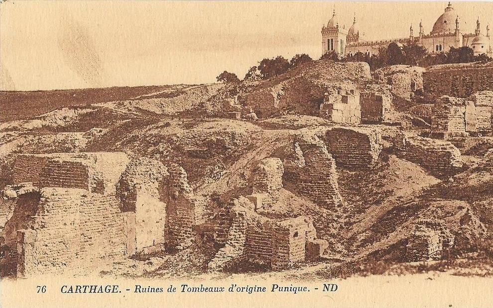 TUNISIE CARTHAGE RUINES DE TOMBEAUX D'ORIGINE PUNIQUE CPA NO 76