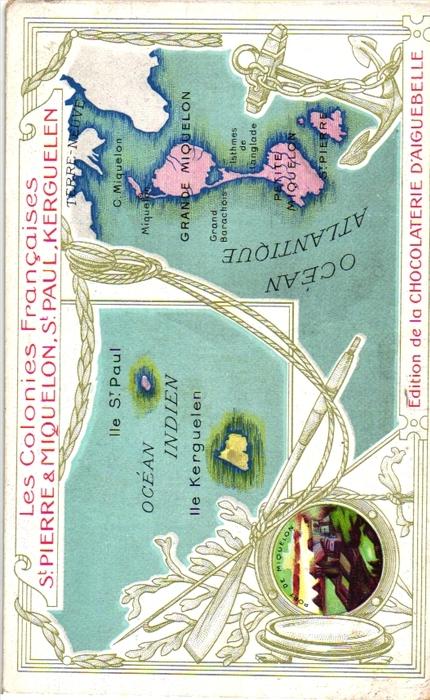 +22 cartes DEPARTEMENTS & colonies, Pub. chocolaterie D´AIGUEBELLE - BELLES LITHOGRAPHIES - dos explicatif - 1890-