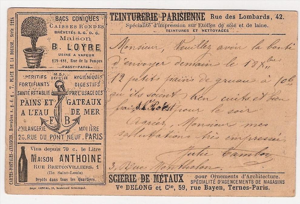 CARTE POSTALE ANNONCE CPA CONTAL VAPEUR APERITIF SANTE DIGESTIF PAIN GATEAU EAU DE MER ANCRE BOULANGERIE SOIE LAINE