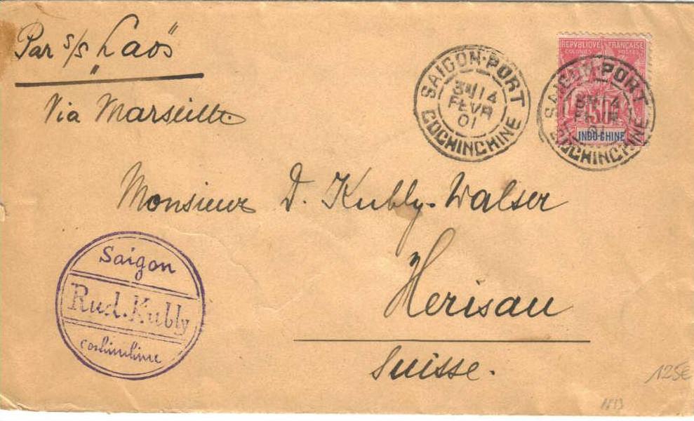 LETTRE AU TYPE GROUPE DE SAIGON PORT POUR LA SUISSE 1901 PAR SS LAOS