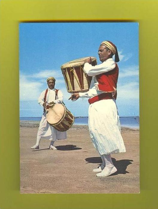 postcard TUNISIA 1960ys TUNISIE KERKENNAH FOLK-LORISTIC GROUP MUSIC DRUM MUSICS