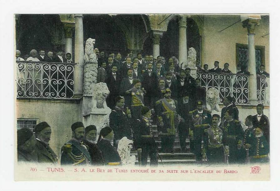 TUNIS - S.A. le Bey de Tunis entouré de sa suite sur l'escalier du Bardo